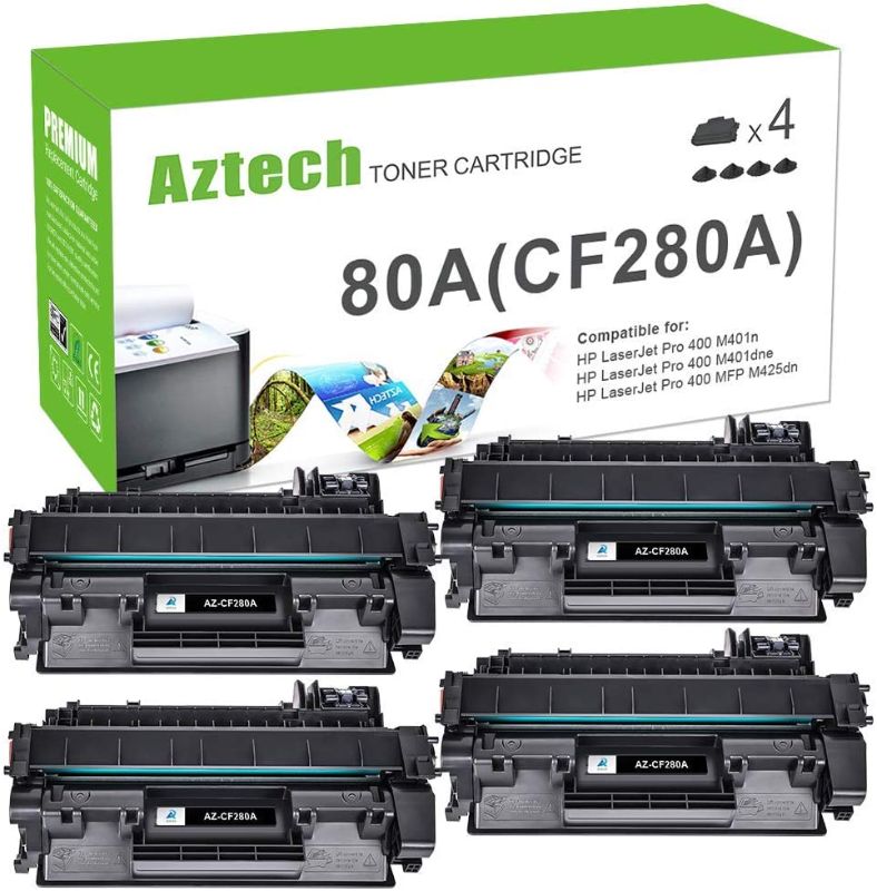 Photo 1 of Aztech Compatible Toner Cartridge Replacement for HP 80A CF280A 80X CF280X for HP Pro 400 M401A M401D M401N M401DNE MFP M425DN Printer Ink(Black, 4-Pack)
