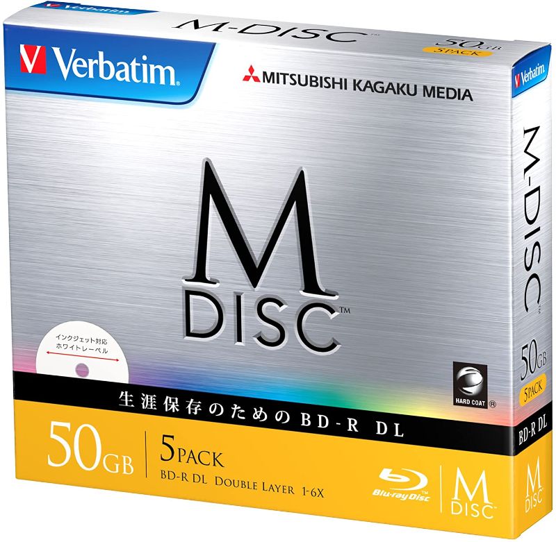 Photo 1 of 1000 Years Archival Verbatim M-Disc BD-R DL Inkjet Printable | 50GB 6x Speed | 5 Pack Jewel Case

