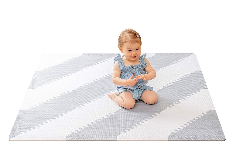 Photo 1 of Baby Play Mat, Thick Baby Floor Mats for Crawling, Easy-to-Clean Play Mat for Baby with 16 Tiles for Multiple Patterns Assembly, Grey and White, 49” X 49” - BabyLuv

