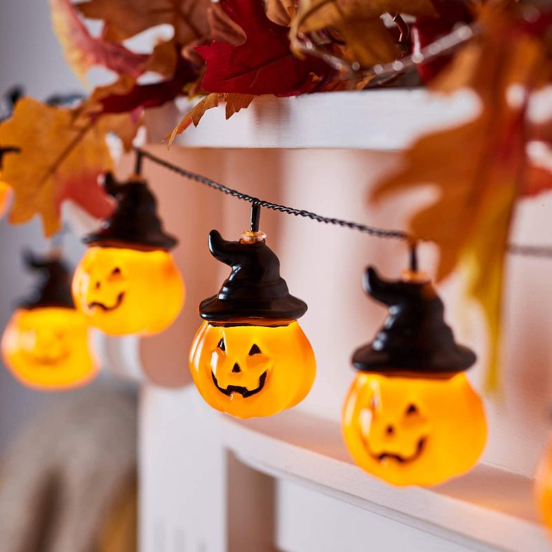 Photo 1 of  Halloween Pumpkin Lantern with Witches Hats