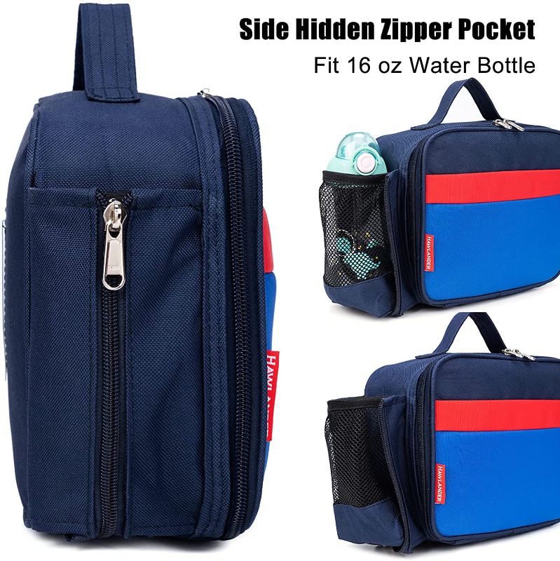 Photo 1 of Buy HawLander Insulated Kids Lunch Box Bag for Boys and Girls, with Side Bottle Holder, Navy Blue Online in Kuwait.