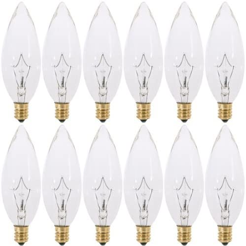 Photo 1 of (Pack of 12) 25 Watt CTC Clear Candelabra Base (E12) Straight Torpedo Tip 120V Incandescent Chandelier Light Bulbs