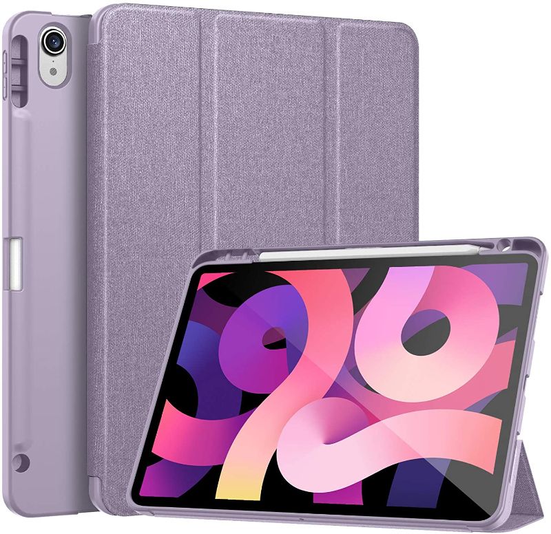 Photo 1 of 2pack Supveco Case for iPad Air 4th generation - Case for iPad Air 4 11.9 "2020 with pencil holder - Thin and shock-resistant case - Smart case with soft TPU back - Auto sleep / wake function - Purple