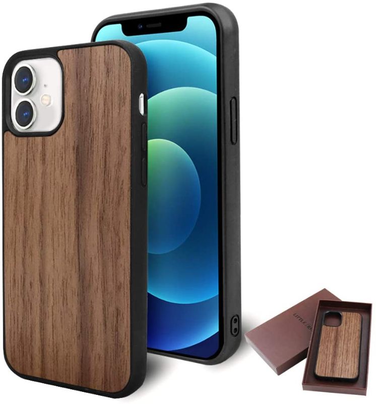 Photo 1 of LITTLETREE Compatible with iPhone 12 Mini Wood Case 5.4 Inch?2020?,Real Wood Grain & Soft TPU Bumper Hybrid Protective Wooden Phone Case.(Walnut)  3pack