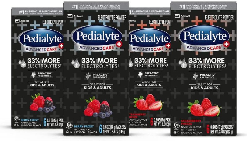 Photo 1 of Pedialyte Advance Care 33% more Electrolytes Berry Frost Flavor 4pack exp date 03-2022