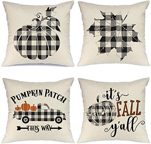 Photo 1 of AENEY Fall Pillow Covers 20x20 inch Set of 4 Buffalo Check Plaid Pumpkin Throw Pillows for Fall Thanksgiving Decor Farmhouse Fall Decorations Decorative Pillows A252-20