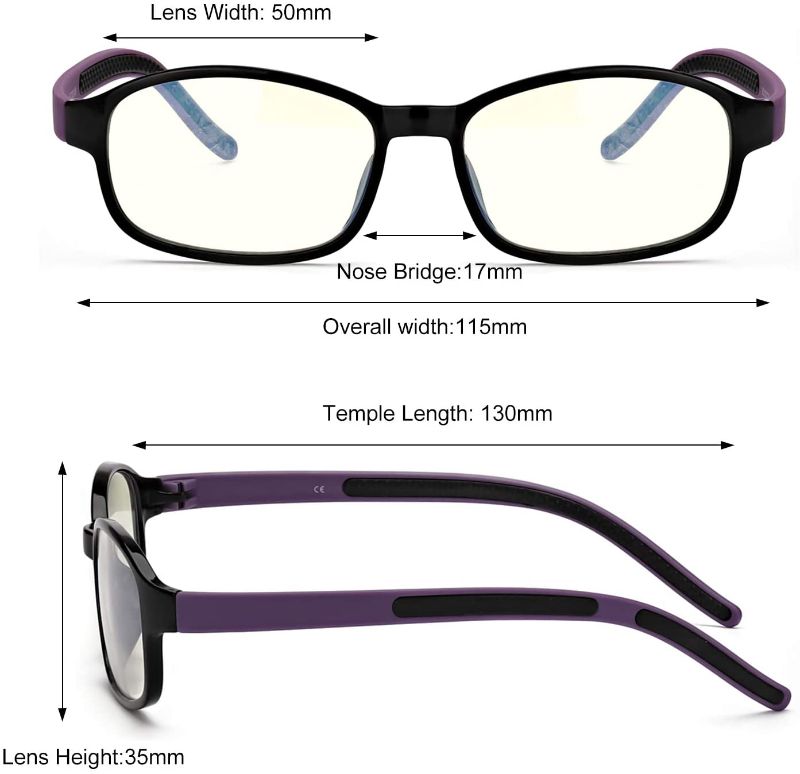 Photo 1 of 
Roll over image to zoom in
LVIOE Kids Anti Blue Light Glasses, Suitable for Boys and Girls Aged 3-12, Computer Glasses/Gaming Glasses for Children (Black Frame/Purple Legs)