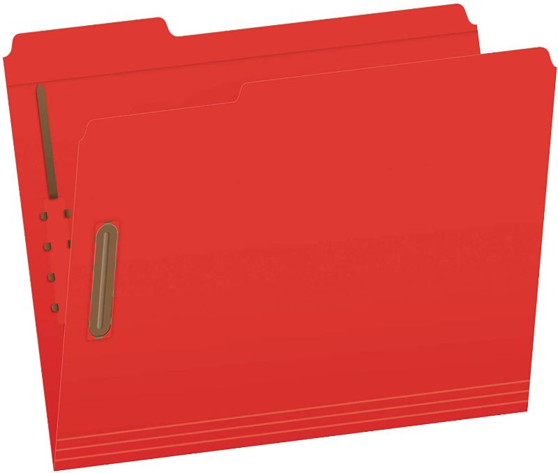 Photo 1 of Pendaflex Fastener Folders, 2 Fasteners, Letter Size, Red, 1/3 Cut Tabs in Left, Right, Center Positions, 50 per Box (22740)
