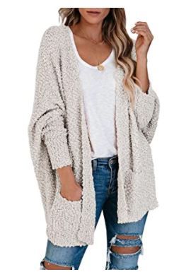 Photo 1 of MEROKEETY Women's Fuzzy Popcorn Batwing Sleeve Cardigan Knit Oversized Sherpa Sweater Coat OFF WHITE, XL