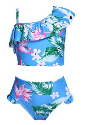 Photo 1 of Arshiner Girls Swimsuit Ruffles Flounce Printed Two Pieces Bikini Set Swimwear Bathing Suits 10-13 YRS