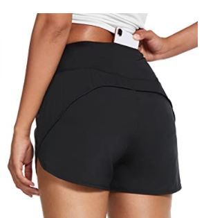 Photo 2 of BALEAF Women's Running Athletic Shorts with Zipper Pockets Lightweight Workout Quick-Dry Shorts with Liner 2.5 Inch MEDIUM, BLACK