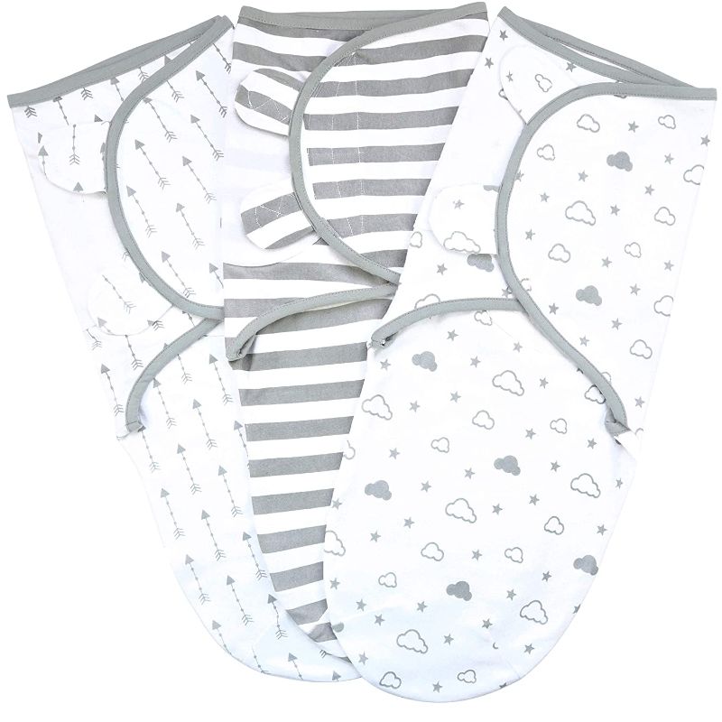 Photo 1 of Swaddle Blanket, Baby Swaddle Wrap for Infant (0-3 Month), Adjustable Newborn Swaddle Set, 3-Pack Soft Organic Cotton, Grey

