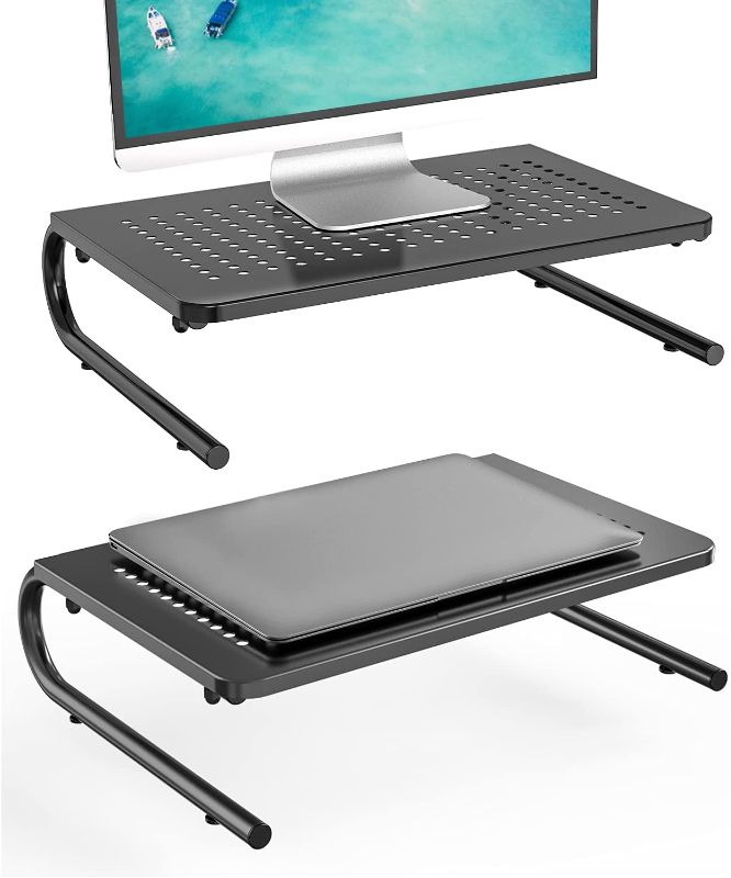 Photo 1 of WALI Monitor Stand Riser, Laptop Holder Printer Riser Desk Accessories, Vented Metal Platform and 4 inches Height Underneath Storage for Office Supplies (STT001-2), 2 Pack, SILVER