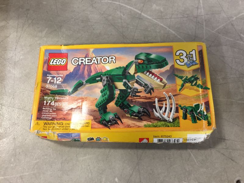 Photo 1 of LEGO Creator Mighty Dinosaurs 31058 Build It Yourself Dinosaur Set, Create a Pterodactyl, Triceratops and T Rex Toy (174 Pieces)
