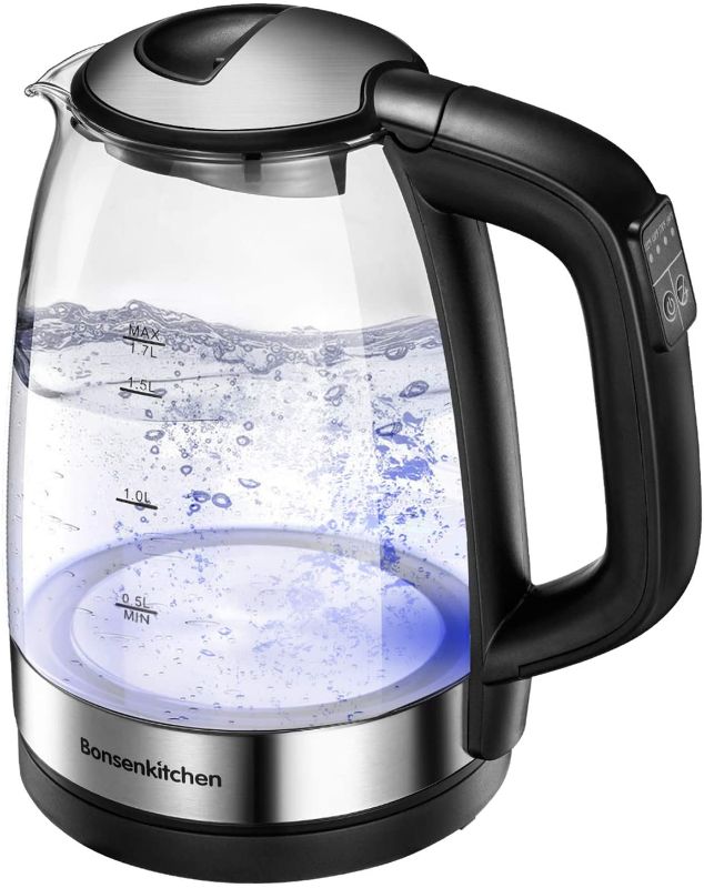 Photo 1 of 1.7L Temperature Control Electric Kettle, Bonsenkitchen Cordless Glass Tea Pot with Keep Warm Function, Auto Off & Boil Dry Protection, 1500W Fast Boling Water Heater with Color Changing LED Indicator for Tea, Coffee

