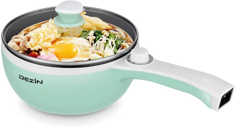 Photo 1 of Dezin Electric Hot Pot Upgraded, Non-Stick Sauté Pan, Rapid Noodles Cooker, 1.5L Mini Pot for Steak, Egg, Fried Rice, Ramen, Oatmeal, Soup with Power Adjustment, Seafoam Green (Egg Rack Included)
