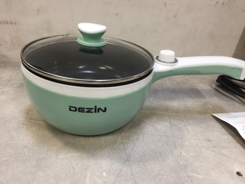 Photo 3 of Dezin Electric Hot Pot Upgraded, Non-Stick Sauté Pan, Rapid Noodles Cooker, 1.5L Mini Pot for Steak, Egg, Fried Rice, Ramen, Oatmeal, Soup with Power Adjustment, Seafoam Green (Egg Rack Included)
