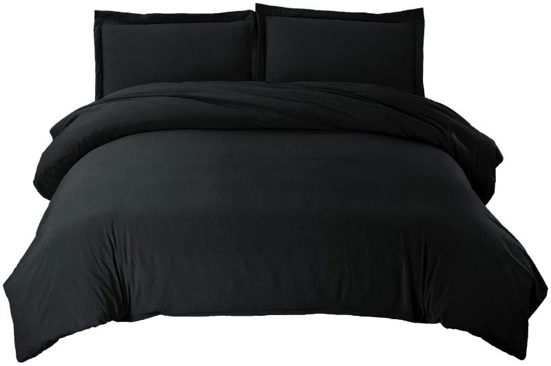 Photo 1 of Amazon Basics Light-Weight Microfiber Duvet Cover Set with Zipper Closure - FULL/QUEEN, Coal Black