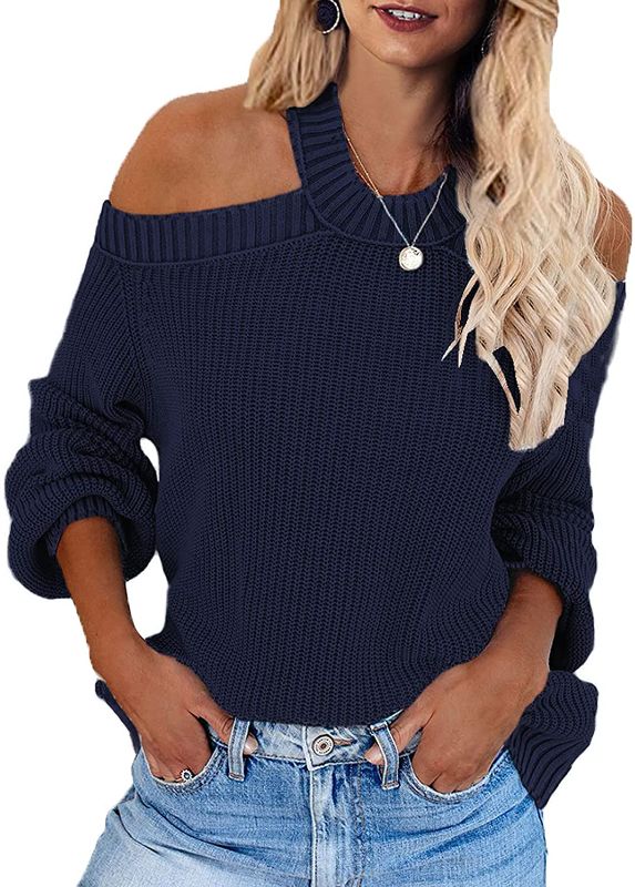 Photo 1 of Byinns Women's Off Shoulder Halterneck Long Bell Sleeve Pullover Cold Shoulder Backless Cute Mini Sweater  SMALL