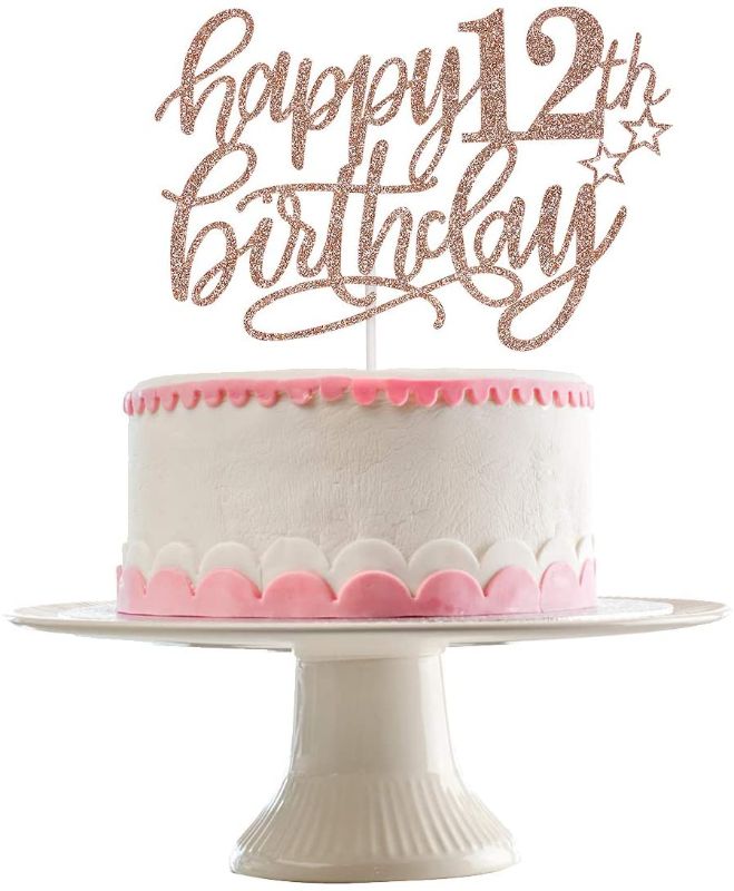 Photo 1 of 5 pack - Happy 12th Birthday Cake Topper Rose Gold Glitter- 12th Birthday Decorations, Rose Gold 12th Birthday Topper, 12th Birthday Cake Topper, 12th Cake Toppers
