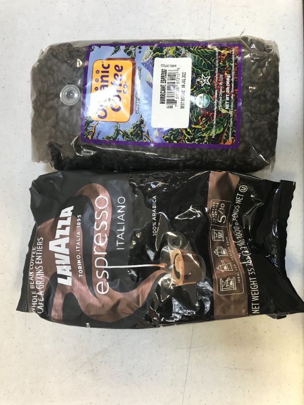 Photo 1 of 2 pack Lavazza Coffee, Whole Bean, Medium, Espresso Italiano - 35.2 oz and a bag of The Organic Coffee the Organic Coffee Coffee, 2 Lb