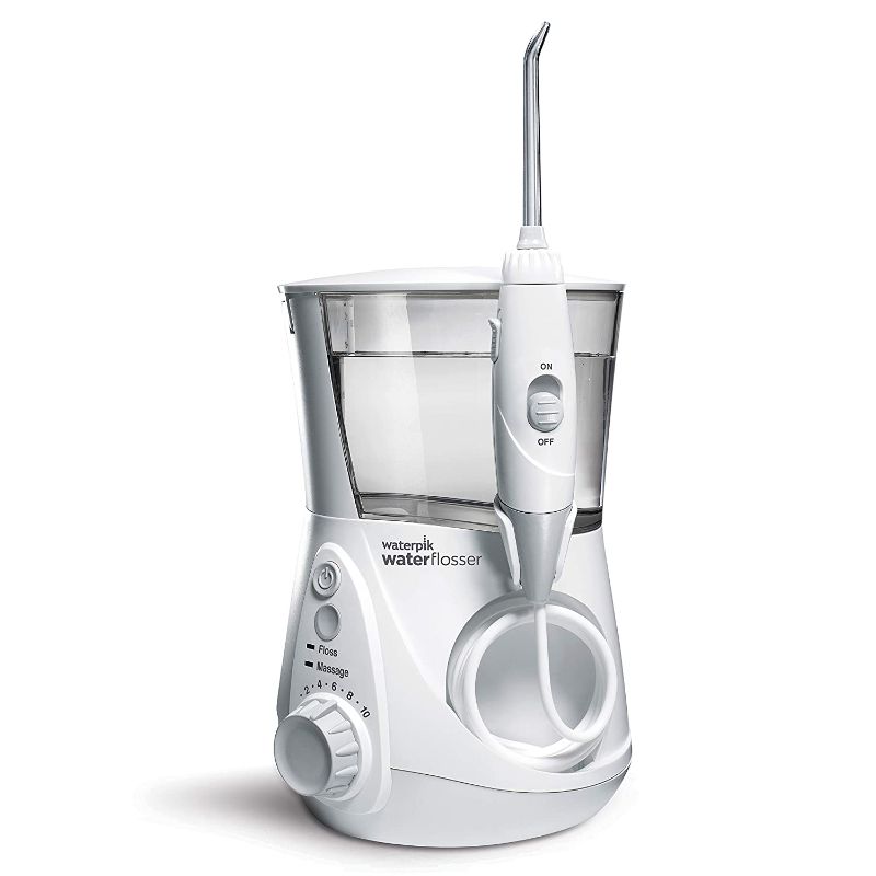 Photo 1 of Waterpik WP-660 Water Flosser Electric Dental Countertop Professional Oral Irrigator For Teeth, Aquarius, White, 10.35x3.8x4.7 Inch (Pack of 1)
