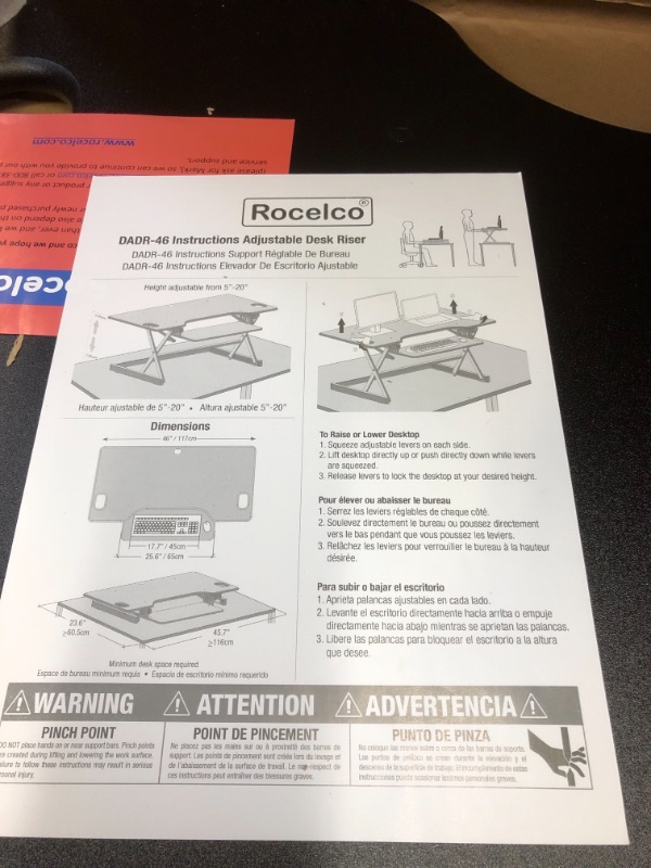 Photo 2 of Rocelco 46 Large Height Adjustable Standing Desk Converter Quick Sit Stand Up Triple Monitor Riser Gas Spring Assist Computer Workstation Retractable Keyboard Tray Black (R DADRB-46)