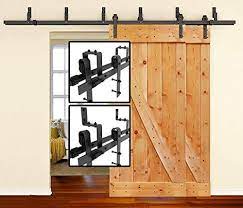 Photo 1 of 8 FT Heavy Duty Bypass Double Door Sliding Barn Door Hardware (Powder Coated Frosted Black) (J Shape Hangers) (2 x 8 Foot Solid Rails) Installation Video Included by Homeland Hardware
