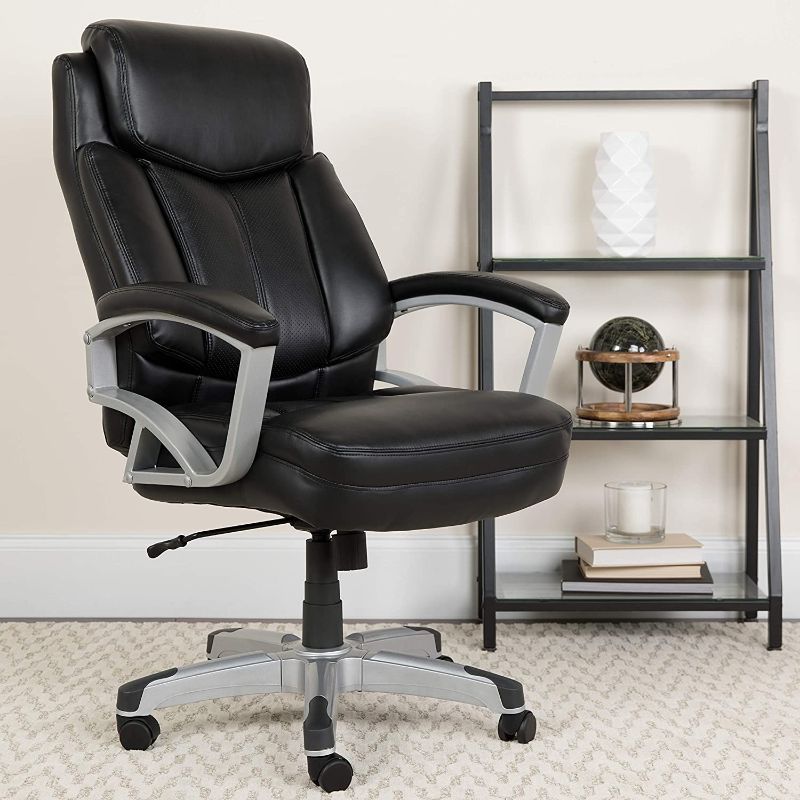 Photo 1 of Flash Furniture HERCULES Series Big & Tall 500 lb. Rated Black LeatherSoft Executive Swivel Ergonomic Office Chair with Arms
