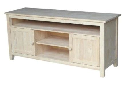 Photo 1 of 57 in. Unfinished Wood TV Stand Fits TVs Up to 60 in. with Storage Doors

