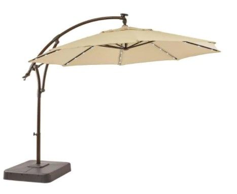 Photo 1 of 11 ft. Aluminum Round Cantilever Solar LED Outdoor Patio Umbrella in Putty Tan
