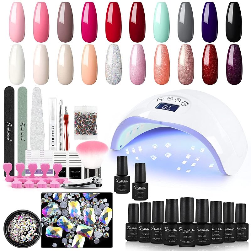 Photo 1 of Gel Nail Polish Kit with U v Light Starter Kit with 48W Nail Dryer, 20 Colors Nude White Soak Off Gel Polish, No Wipe Top Base Coat, Nail Art Decorations, Manicure Tools for Nail Art Lover Beginner
