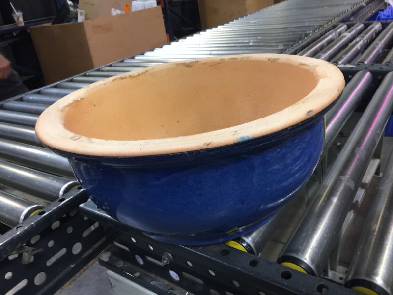 Photo 1 of 15 in. Imperial Blue Clay Bowl Planter - Minor chips from transportaion
