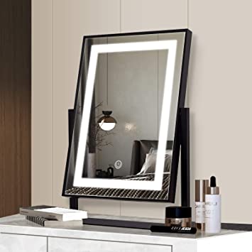 Photo 1 of ANDY STAR Black Vanity Mirror with Lights, Modern LED Lighted Makeup Mirror with 2 Color Lighting Modes for Tabletop, 14x19'' Rectangle, 180°Rotation and Smart Touch Control Makeup Mirror for Bedroom
