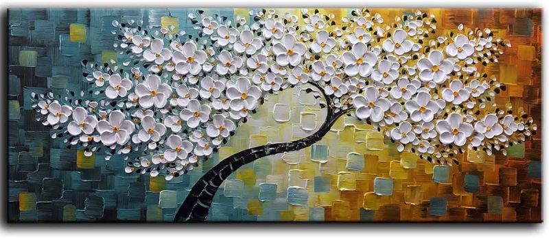 Photo 1 of YaSheng Art -100% Hand-Painted Contemporary Art Oil Painting On Canvas Texture Palette Knife Tree Paintings Modern Home Interior Decor Abstract Art 3D Flowers Paintings Large Canvas Art 24x60inch
