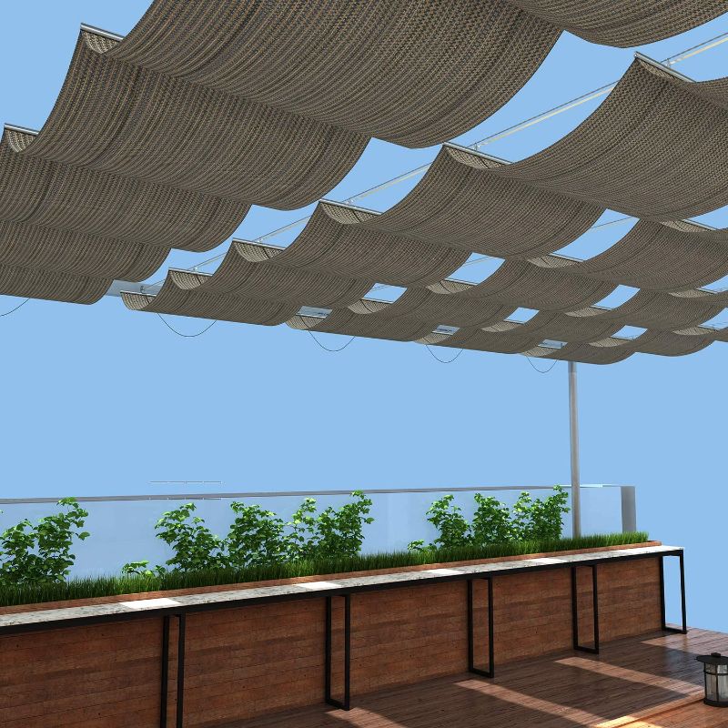 Photo 1 of  7'Wx12'L Brown Retractable Pergola Canopy Shade Cover Slide on Wire Hung Canopy Replacement Shade Cloth Wave Shade Sail Awning for Wood Pergola Trellis Patio Deck
