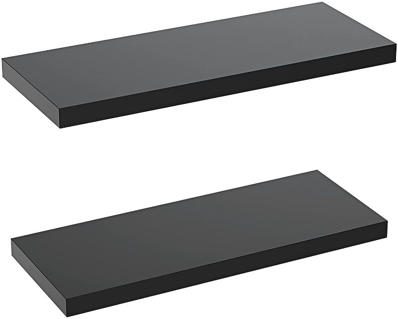 Photo 1 of AMADA HOMEFURNISHING Floating Shelves Black Wall Mounted - Set of 2 Display Ledge Shelves, Wide Panel 9.3in Deep, Perfect for Living Room, Bedroom, Bathroom, Kitchen Storage, AMFS05
