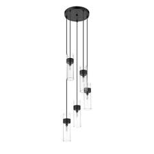 Photo 1 of Bruce 5-Light Black Pendant with Clear Glass Shades
