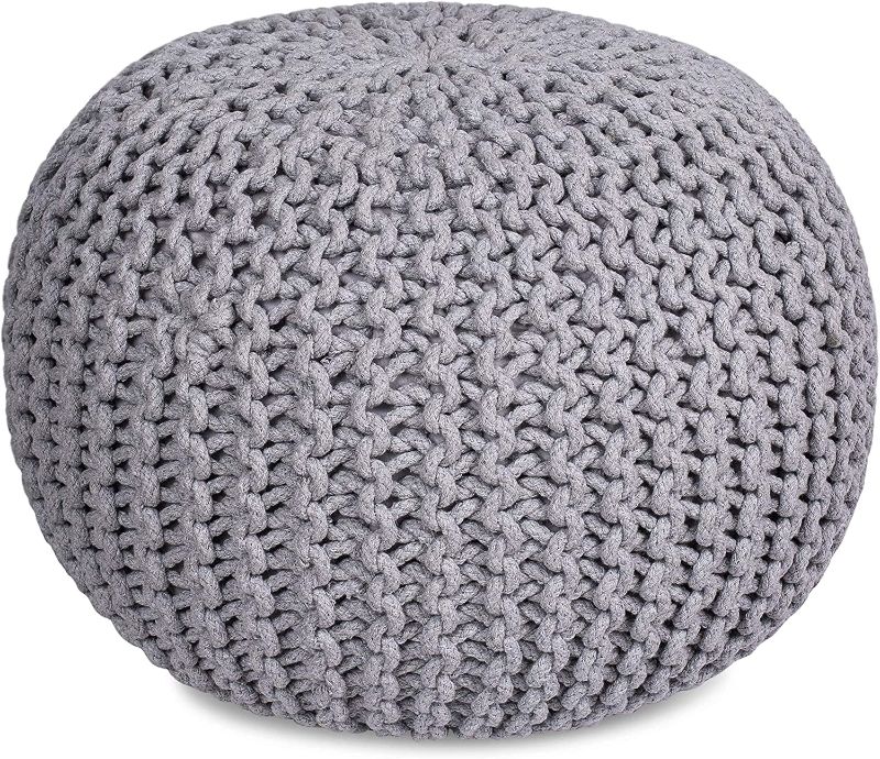 Photo 1 of BIRDROCK HOME Round Pouf Foot Stool Ottoman - Knit Bean Bag Floor Chair - Cotton Braided Cord - Great for The Living Room, Bedroom and Kids Room - Small Furniture (Light Grey)
