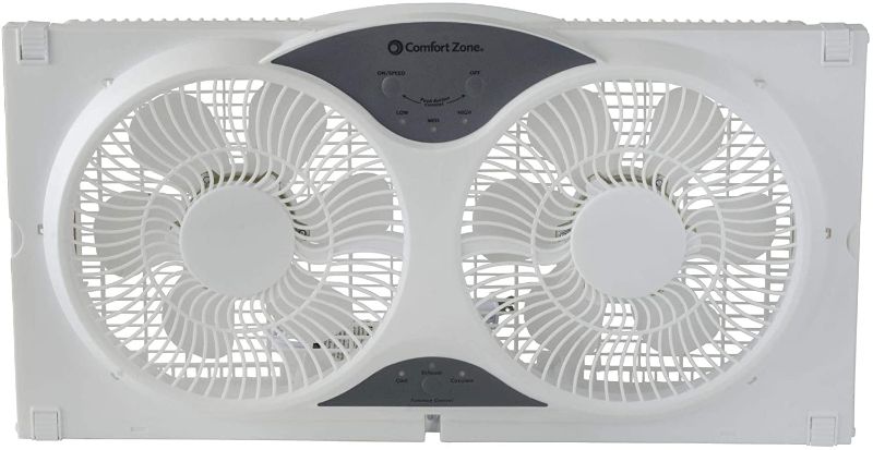 Photo 1 of  Comfort Zone CZ310R 3-Speed 3-Function Expandable Reversible Twin Window Fan with Remote Control, Removable Cover- right fan did not show functionality. 
