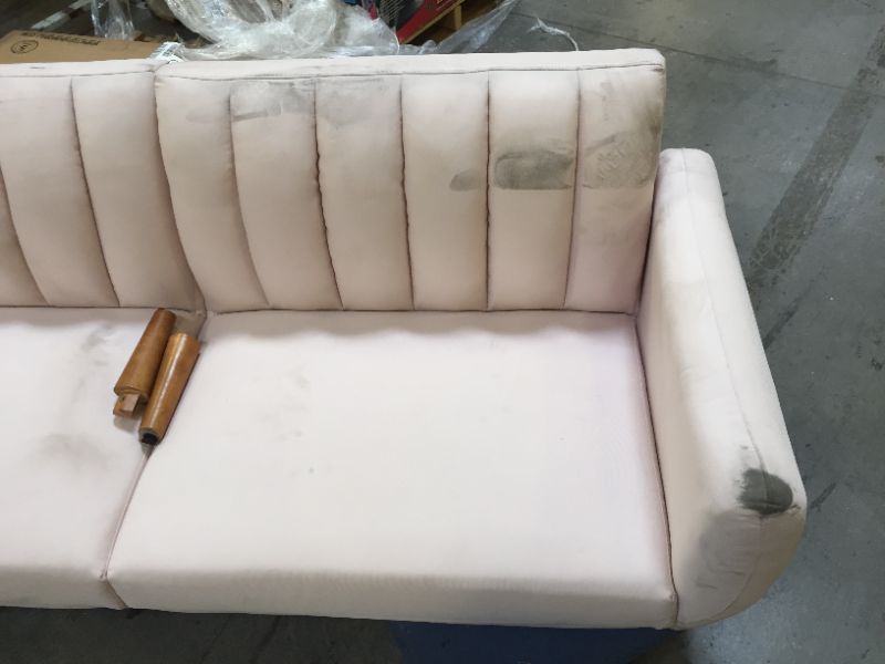 Photo 4 of 78 X 28 PINK FOLD OUT COUCH - MAJOR DAMAGE TO LEGS/MAJOR DIRT STAINS 