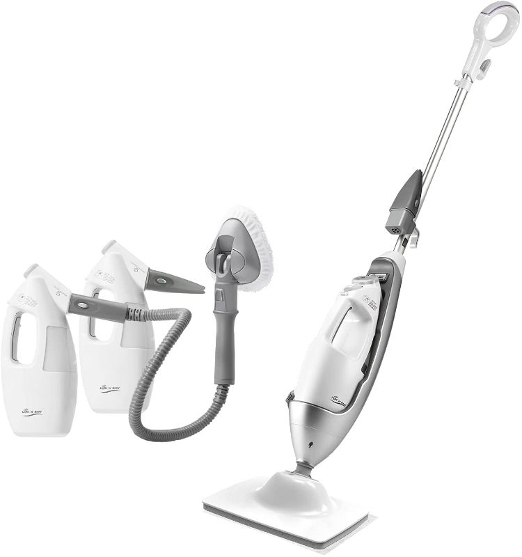 Photo 1 of LIGHT 'N' EASY Multi-Functional steam mop Steamer for Cleaning Hardwood Floor Cleaner for Tile Grout Laminate Ceramic, 7688ANW, White
 - missing parts 