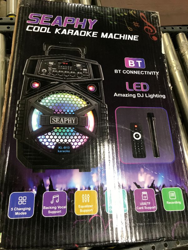 Photo 2 of Karaoke Machine for Adults and Kids with 3 Karaoke Microphones, SEAPHY Dazzling DJ Light 12'' Sub-woofer BT Connectivity Portable PA Speaker System Bonus 2 Wireless Microphone/1 Corded Mic, 540W Peak
