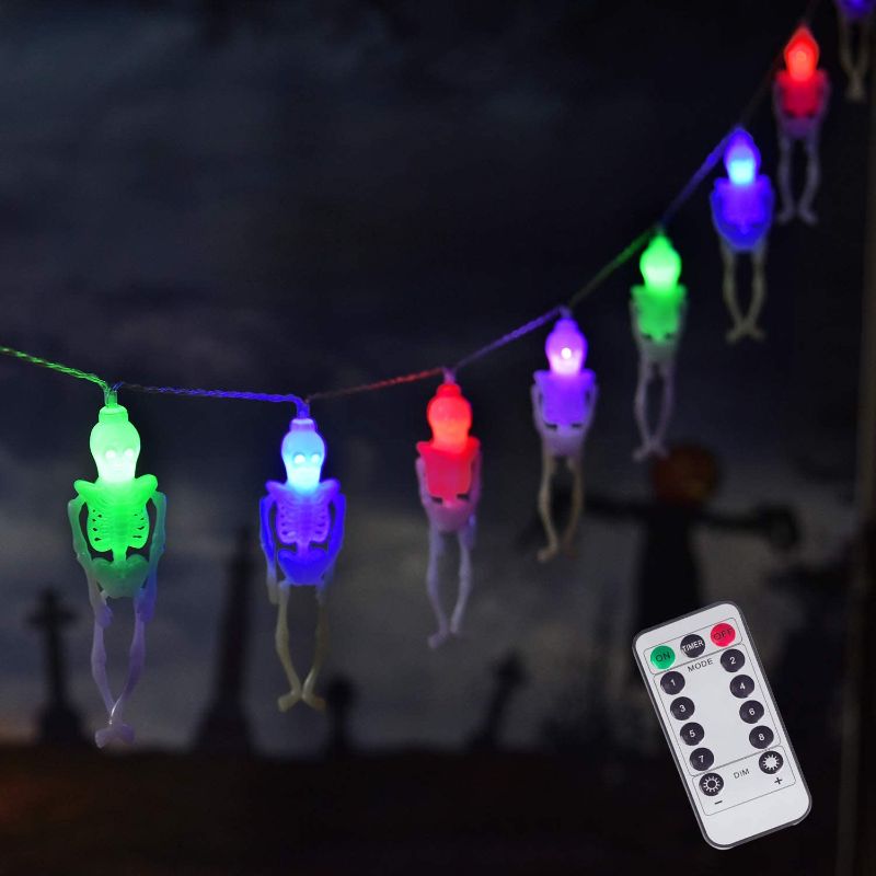 Photo 1 of 15 LED Halloween Skull String Lights, 8 Modes Fairy Lights with Remote, Battery Operated Halloween Lights, for Outdoor Indoor Party Patio Halloween Decoration(Multicolor)
