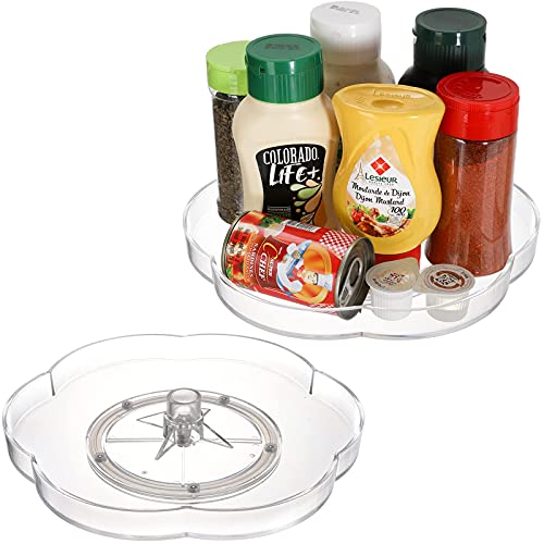 Photo 1 of  2 Pack 10 Inch Lazy Susan Kitchen Turntable, Clear Plastic 360 Degree Rotating Spices Organizer Tray for Pantry, Cabinet, Flower Design
