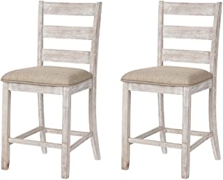 Photo 1 of Ashley Skempton D394-124 Upholstered Barstool in White/Light Brown - Set of 2