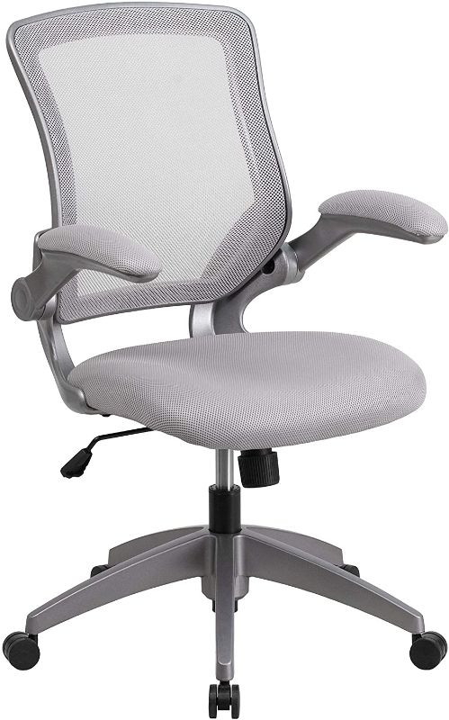 Photo 1 of Flash Furniture Mid-Back Gray Mesh Swivel Ergonomic Task Office Chair with Gray Frame and Flip-Up Arms
