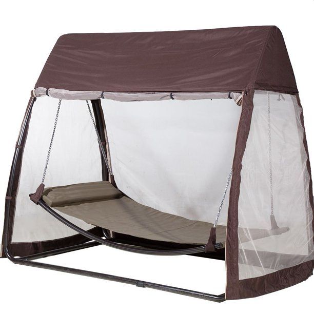 Photo 1 of Abba Patio Outdoor Canopy Cover Hanging Swing Hammock with Mosquito Net 7.6x4.5x6.7 Ft, Chocolate
