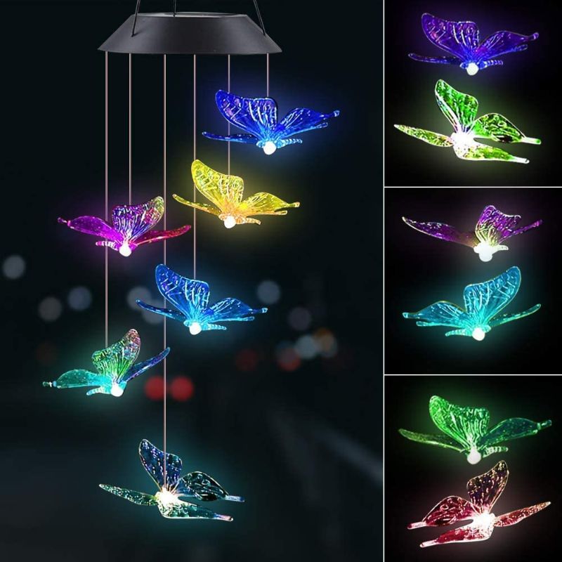 Photo 1 of 4 PACK LED Solar Butterfly Wind Chime, Wind Chimes Outdoor Changing Color Waterproof Six Hanging Lights Wind Chimes Solar Mobile for Home Party Night Garden Decoration