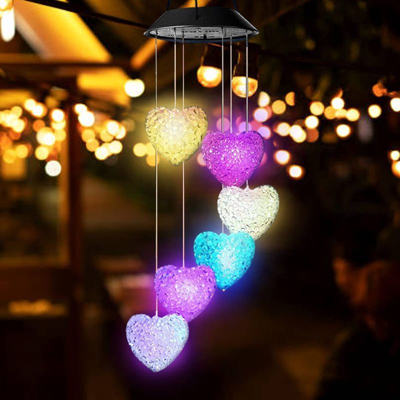 Photo 1 of 6 PACK  Wind Chimes Outdoor Solar Wind Chimes, Heart-Shaped Waterproof Wind Chimes Terrace Outdoor Decoration, Mom Gifts, Birthday Gifts, Grandma Gifts, Gardening Gifts, Heart Outdoor Solar Lights HEARTS